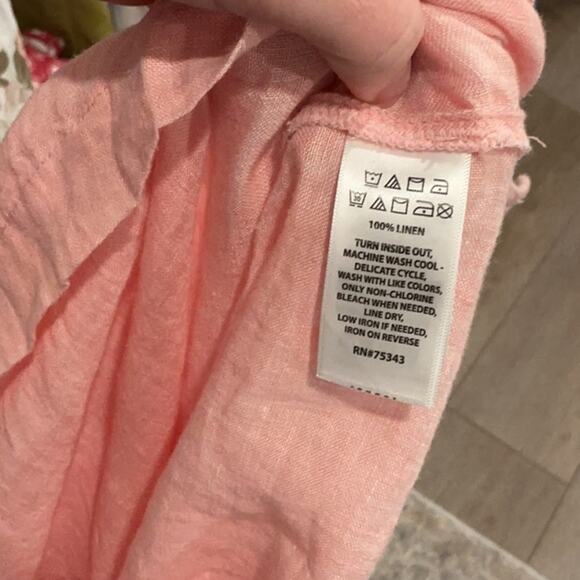 Sigrid Olsen Beachy Lagenlook Peach Pink 100% Linen Shirt Top Size Medium - Picture 7 of 9